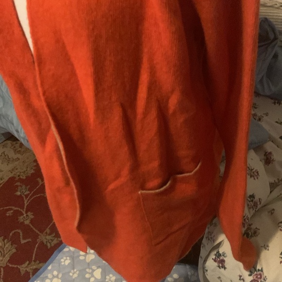 A. Ida for Anthropologie Italian Wool Blend Orange Tan Hooded Cardigan Sweater - Picture 3 of 7